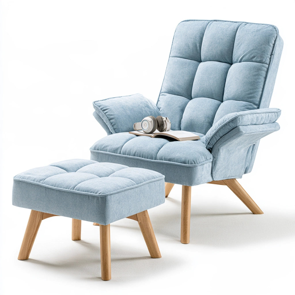 Fauteuil de détente aux lignes épurées, coloris bleu clair