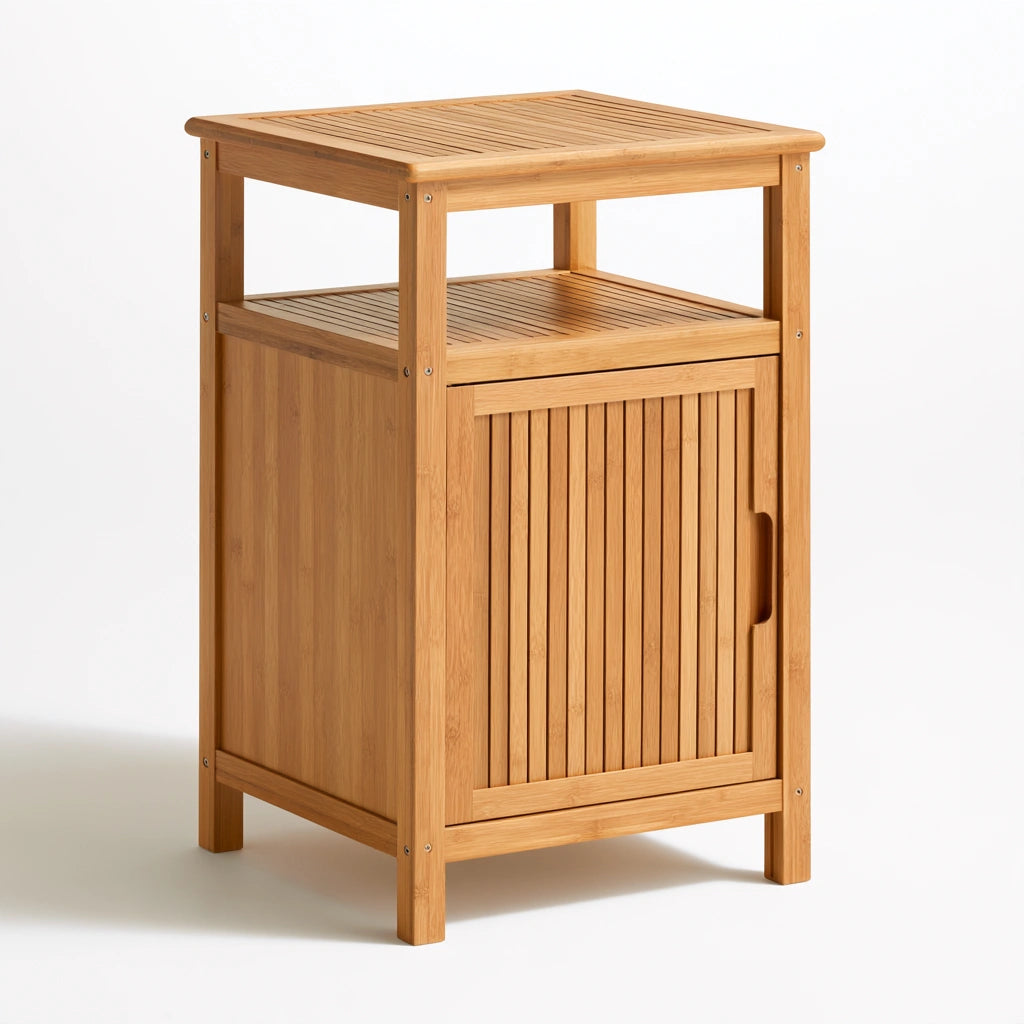 Meuble de rangement en bambou, coloris brun clair