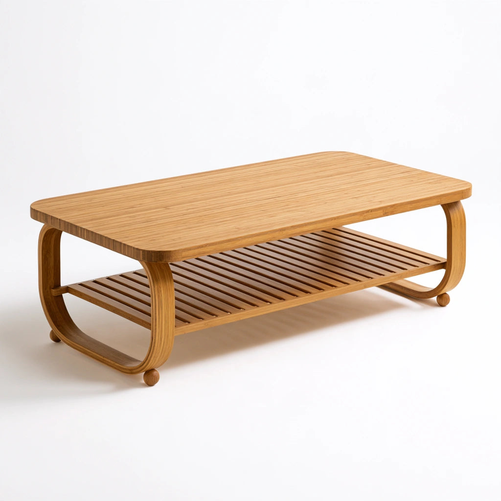 Table basse en bambou, coloris brun clair