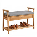 Banc à chaussures avec assise rembourrée en tissu, coloris gris et brun clair