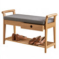 Banc à chaussures avec assise rembourrée en tissu, coloris gris et brun clair