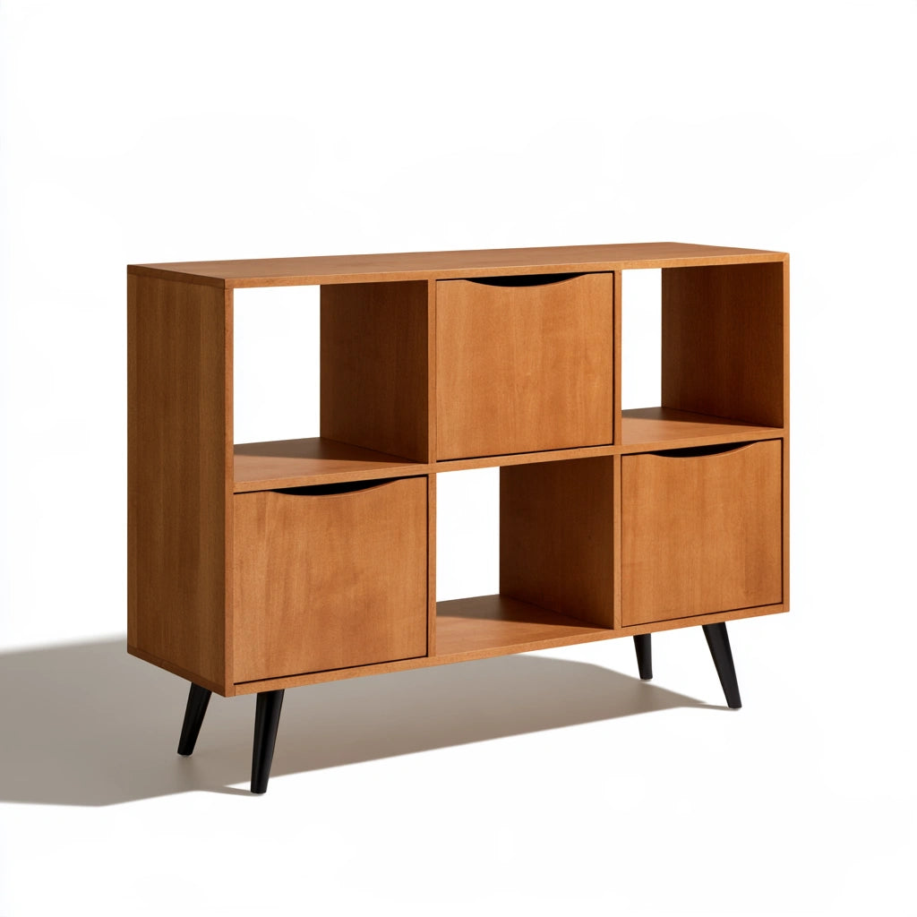 Bibliothèque ouverte en bois, coloris brun clair