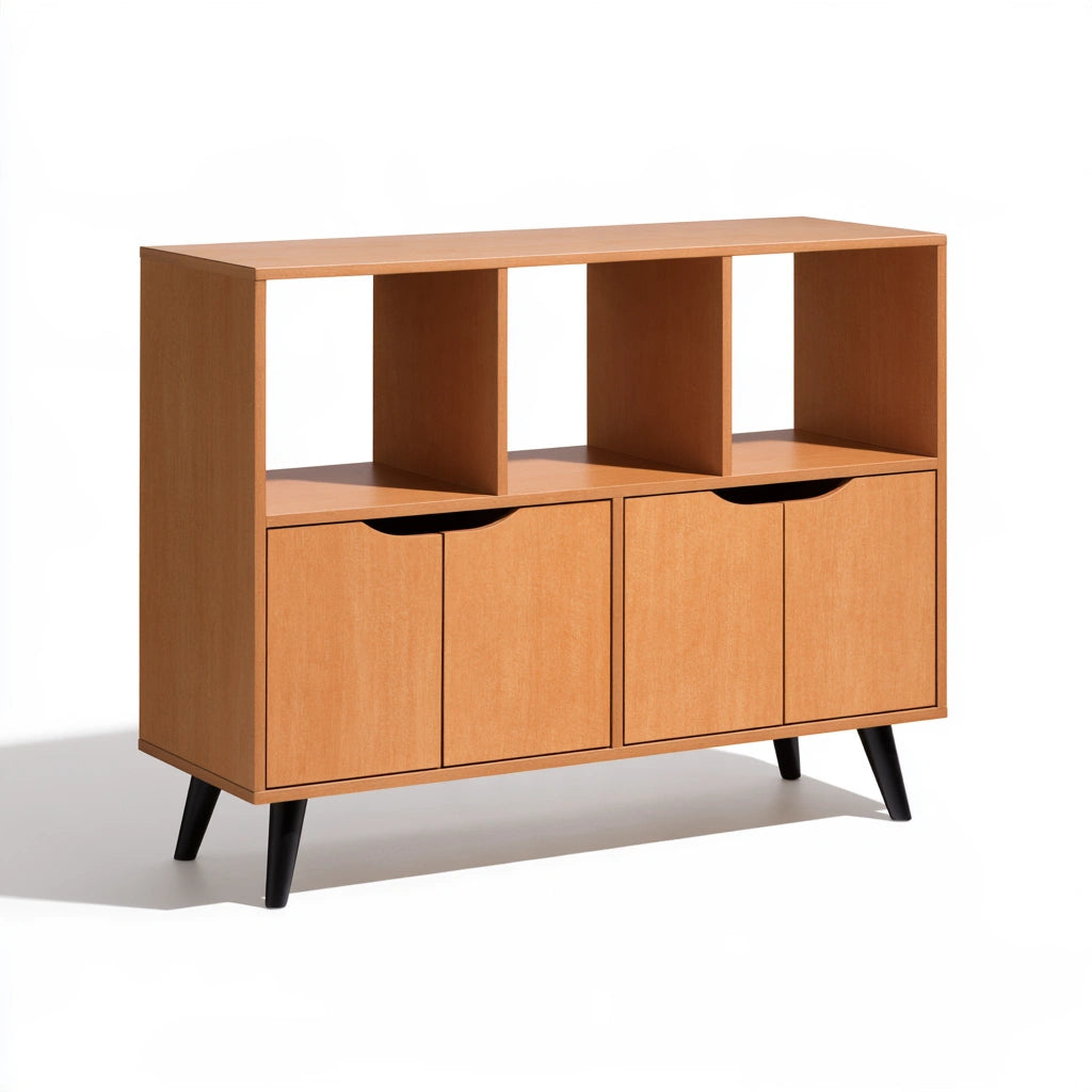 Bibliothèque ouverte en bois, coloris brun clair