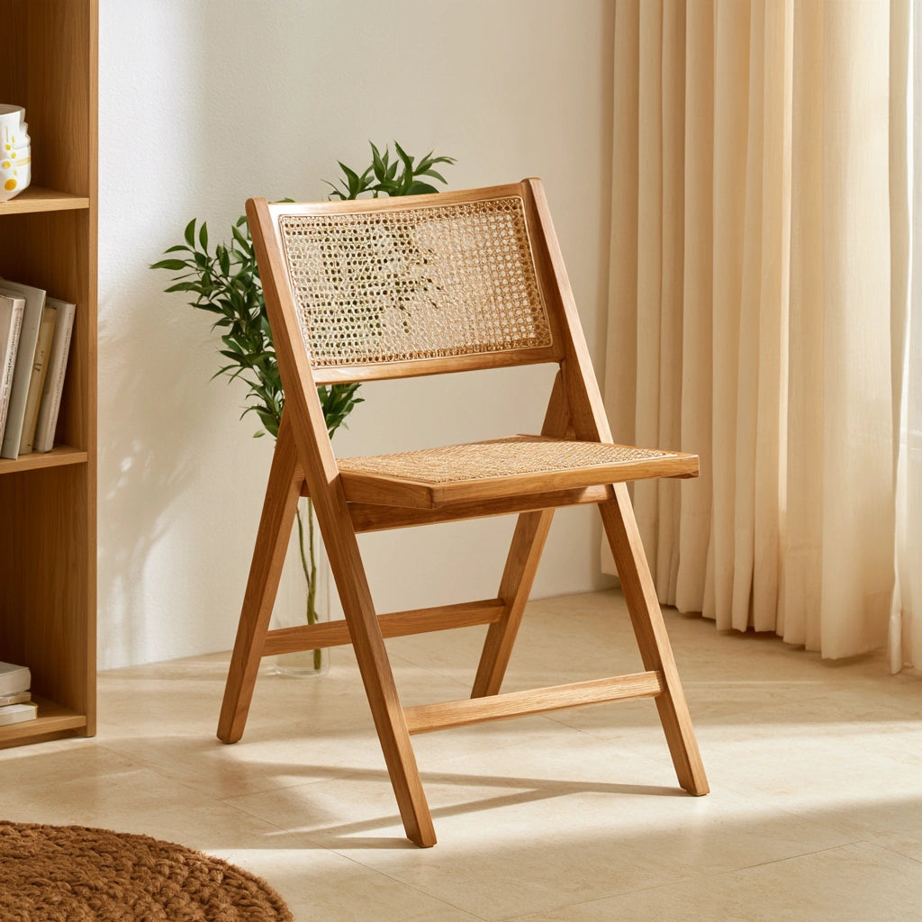 Chaise pliante en bois, coloris brun clair