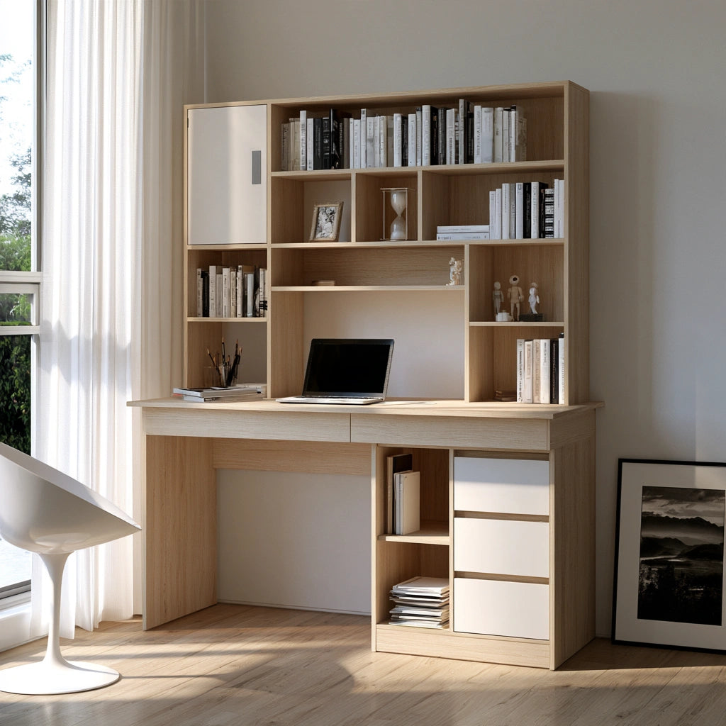 Bureau informatique en bois, coloris brun naturel